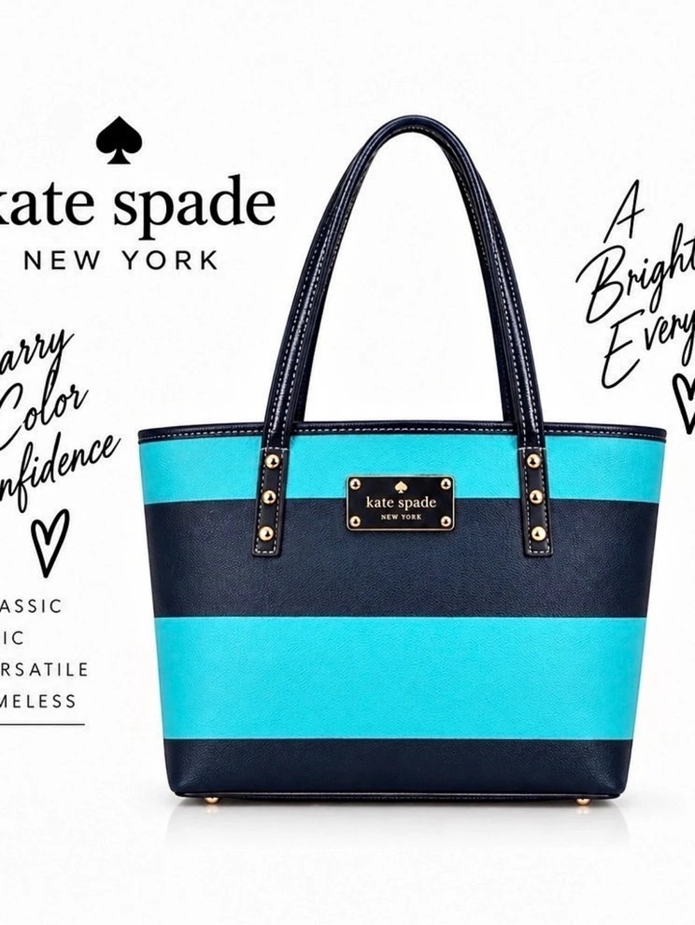 kate spade Navy and Turquoise Striped Tote